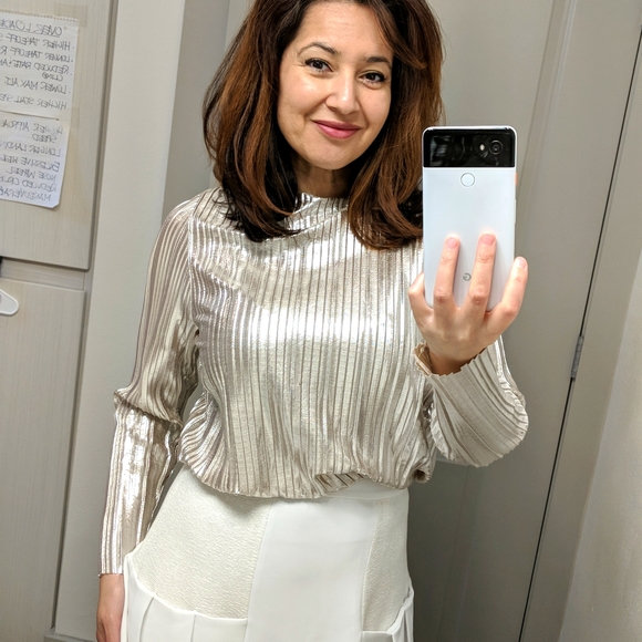 H&M Long Sleeve Silver Top with Raw Hems - Picture 7 of 8